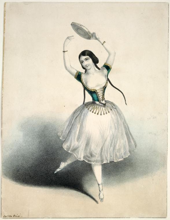 Art Print : Carlotta Grisi Written in Ink. Lithograph Printed by W. Kohler, 1844 - Vintage Wall Art
