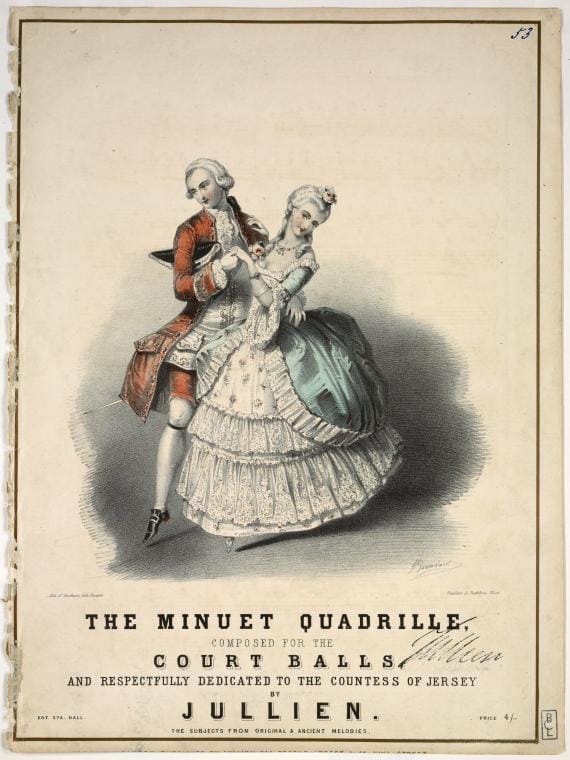 Art Print : The Minuet Quadrille, Composed for The Court Balls and respectfully Dedicated to The Countess of Jersey by Jullien, 1843 - Vintage Wall Art