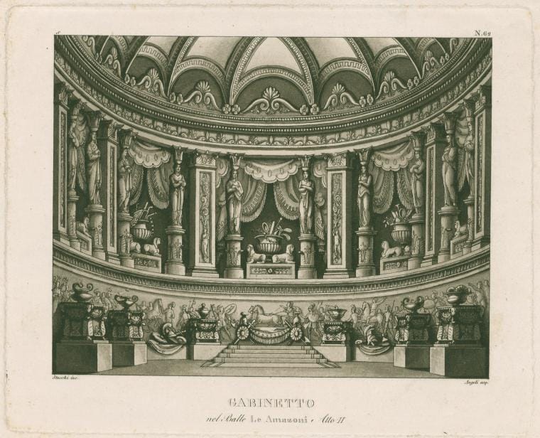 Art Print : Gabinetto nel ballo Le Amazoni atto II. Stucchi inc. Angeli acq. [After a Set Design by Sanquirico], 1826 - Vintage Wall Art