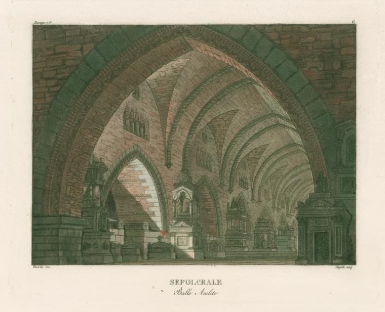 Art Print : Sepolcrale. Ballo Amleto. Perego c S. Zucchi inc. Angeli acq. [After a Set Design by Sanquirico], 1815 - Vintage Wall Art