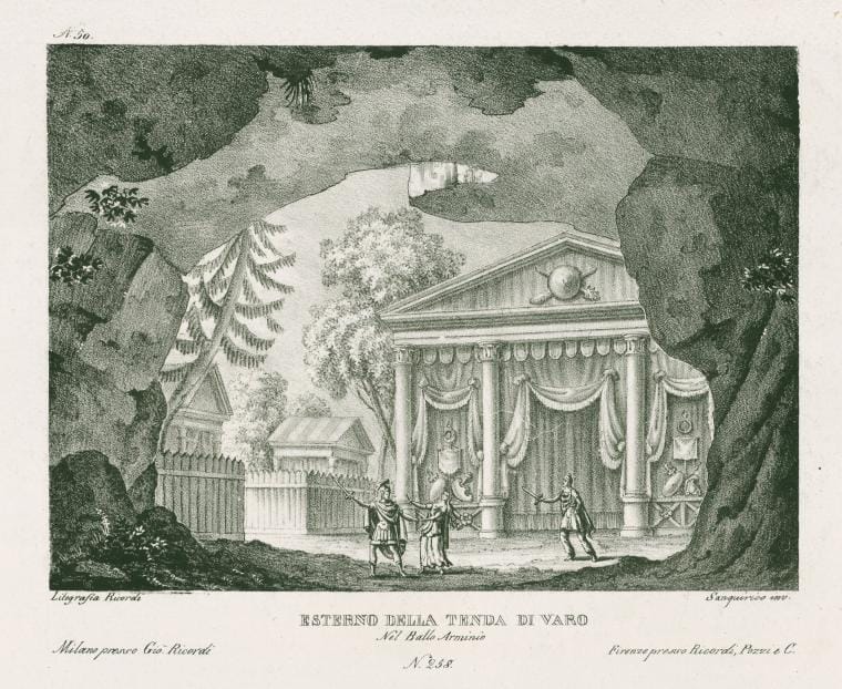 Art Print : Esterno Della tenda di varo nel ballo Arminio. Litografia Ricordi. Sanquirico inv, 1828 - Vintage Wall Art