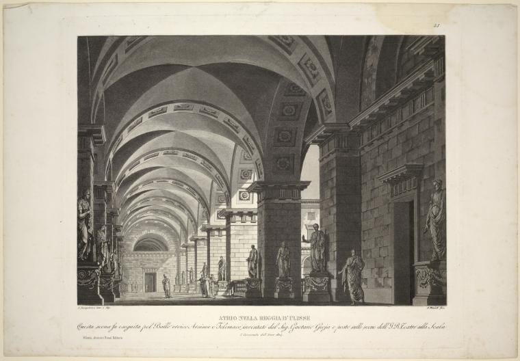 Art Print : Atrio Nella Reggia d'Ulisse. Questa Scena fu eseguita pel ballo eroico Arsinoe e Telemaco, 1814 - Vintage Wall Art