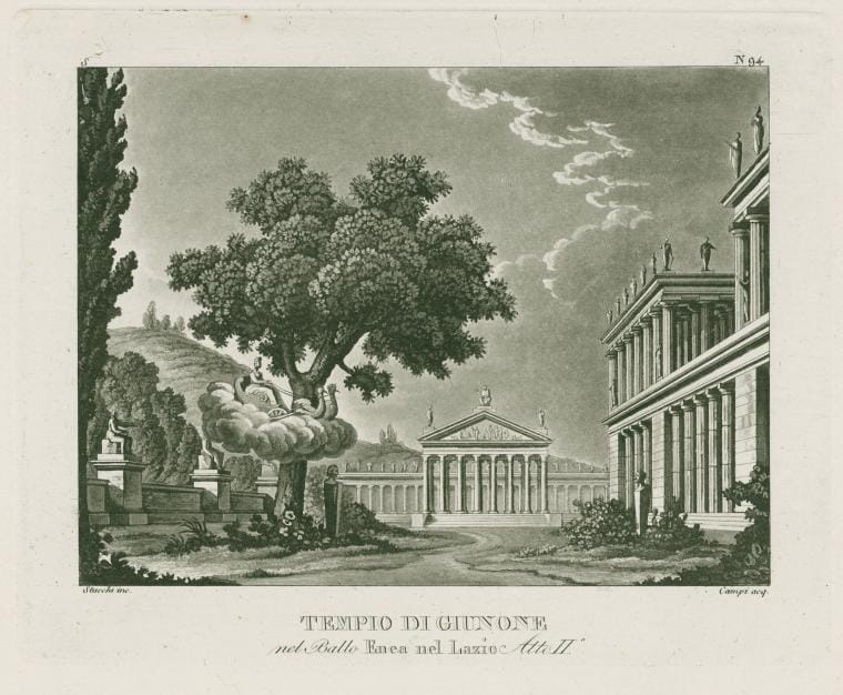 Art Print : Tempio di Giunone nel ballo Enea nel Lazio, atto II. Stucchi inc. Campi acq. [After a Set Design by Sanquirico], 1829 - Vintage Wall Art