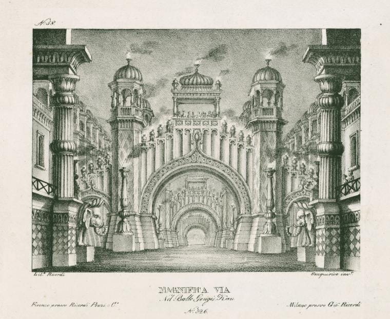 Art Print : Magnifica via nel ballo Gengis Kan. Lit. Ricordi. Sanquirico, inv, 1828 - Vintage Wall Art