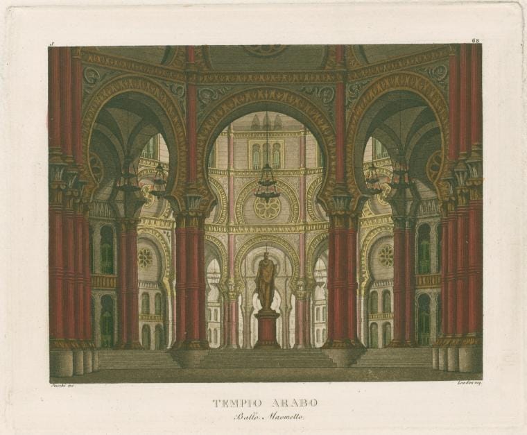 Art Print : Tempio arabo. Ballo, Maometto. Stucchi inc. Landini acq. [After a Set Design by Sanquirico], 1821 - Vintage Wall Art