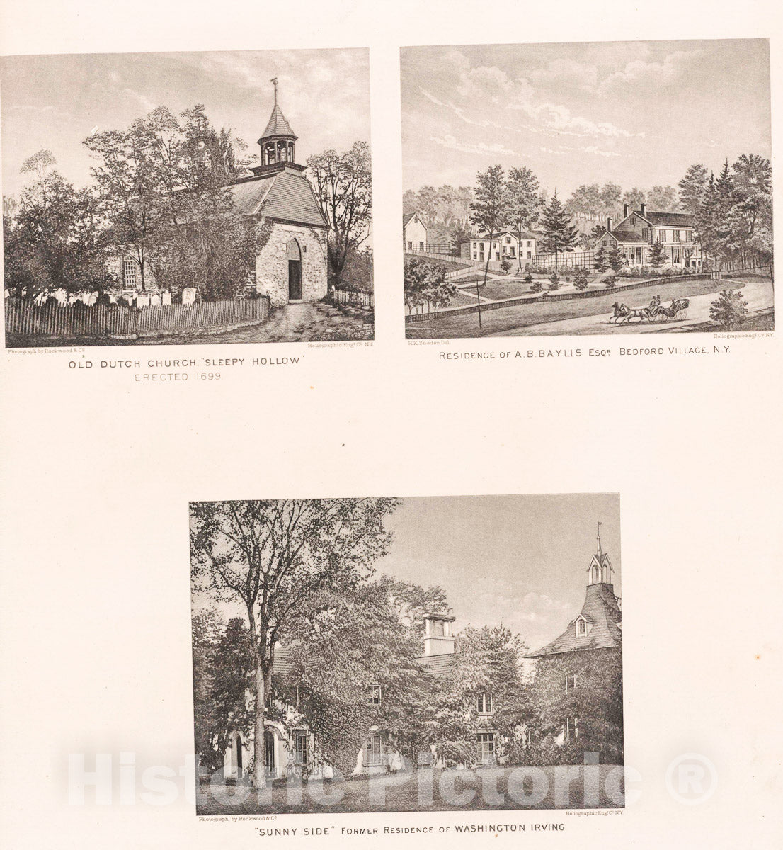 Art Print : 1868, Old Dutch Church, Sleepy Hollow, erected 1699 - Residence of A.B. Baylis Esqr, Vintage Wall Art