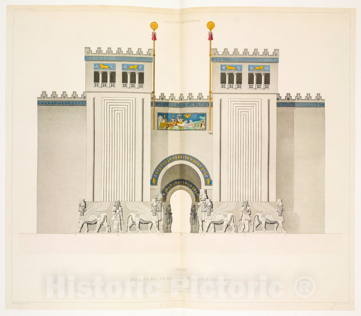 Art Print : 1867, Palais. Facade sud-est, vue particuliere de la Porte M. (Voir Pl. 19 et 20) - Vintage Wall Art