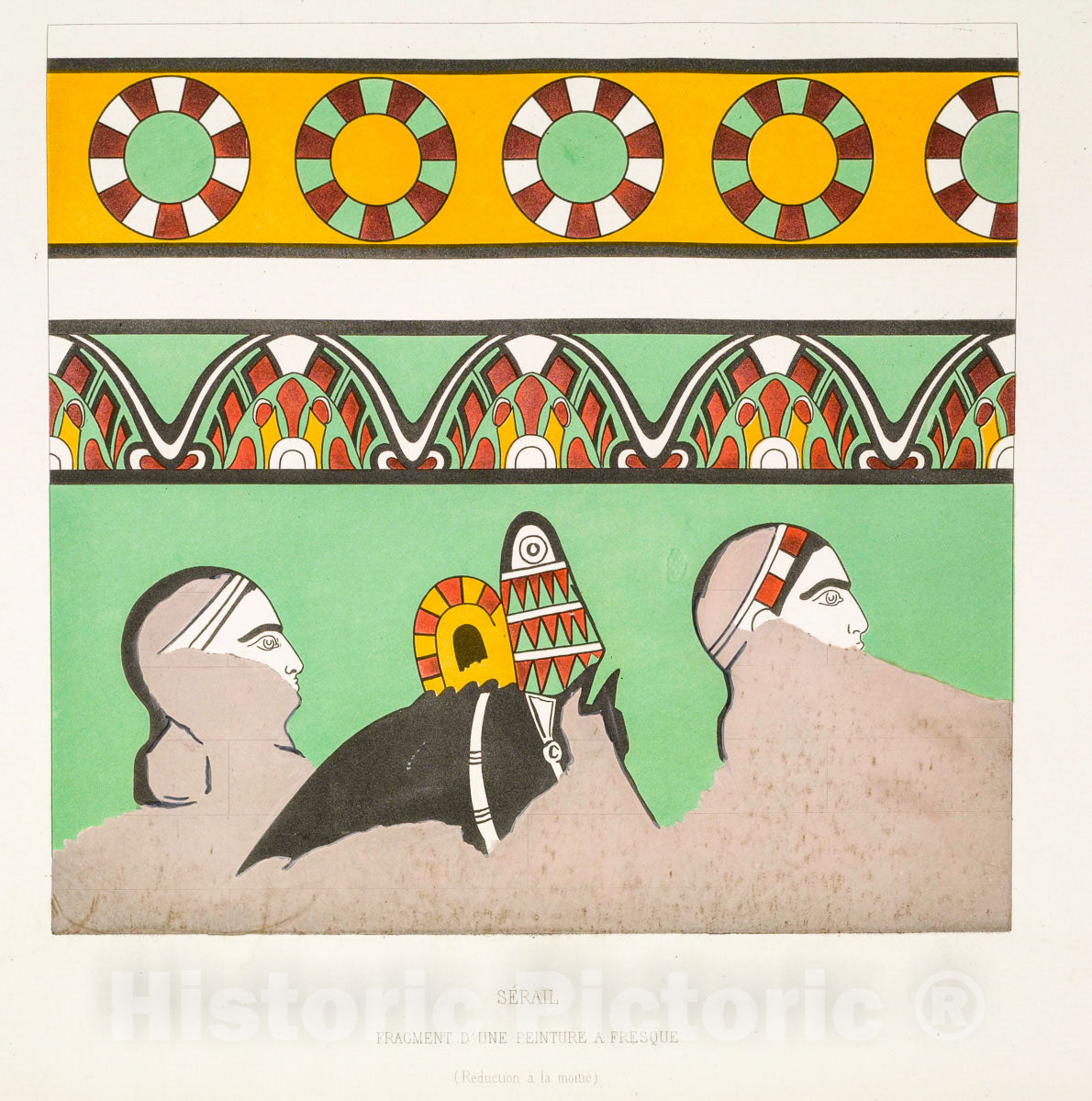 Art Print : 1867, Serail. Fragment d'une peinture a frecque. (Reduction A la moitie) - Vintage Wall Art