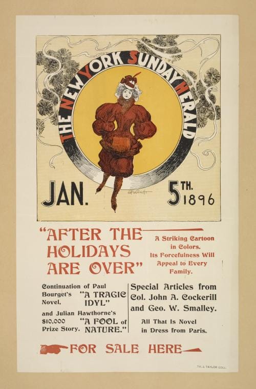 Art Print : The New York Sunday Herald. Jan. 12th, 1895 - Vintage Wall Art