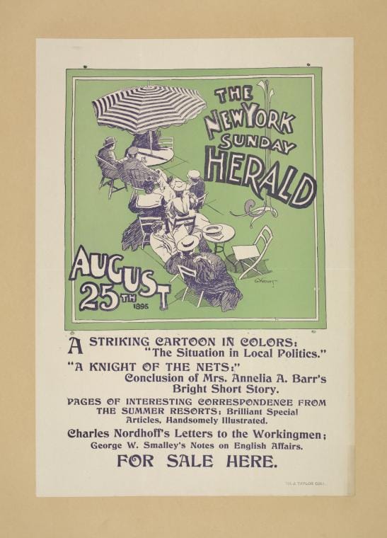 Art Print : The New York Sunday Herald. August 25th 1895, 1895 - Vintage Wall Art