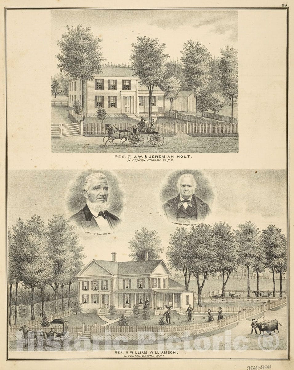 Art Print : 1876, Res. of J.W. & Jeremiah Holt, N.Fenton, Broome Co, N.Y - Vintage Wall Art
