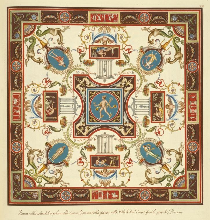 Art Print : Pittura Nella voltadel sepolcro, alla littera Q. notato Nella pianta; Nella Villa di Mon. Corsini fuori la Porta di S. Pancratio, 1694 - Vintage Wall Art