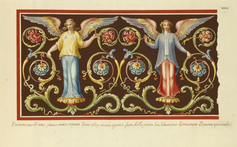 Art Print : Frammento di UNA pittura antica soperto l'anno 1689 in UNA vigina fuori Della Porta San Sebastiano dirincontro Domine quo vadis, 1694 - Vintage Wall Art