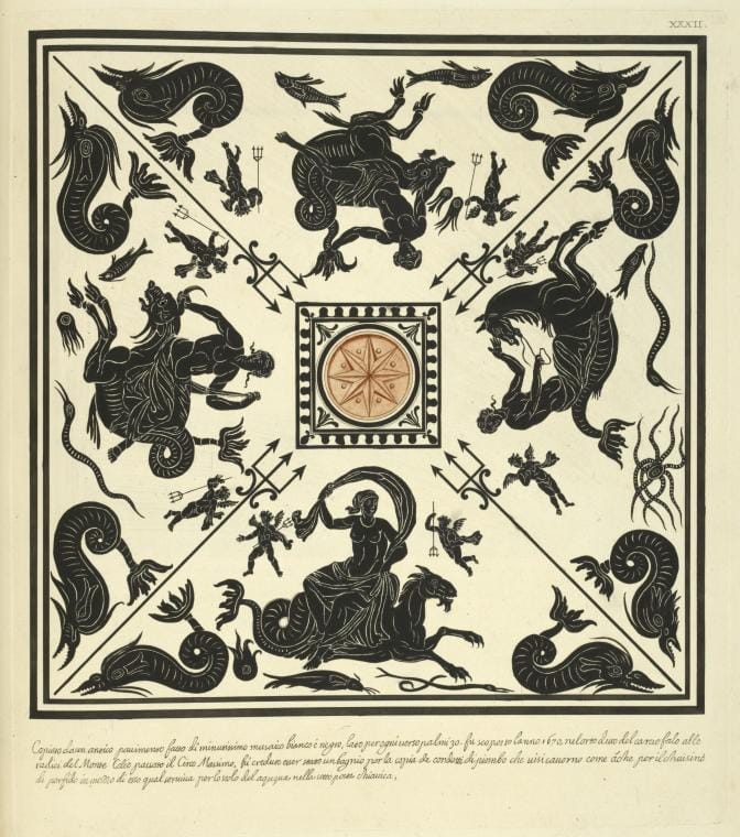 Art Print : Copiato da un Antico pavimento fatto minutissimo musaico Bianco e Negro, [.], 1694 - Vintage Wall Art