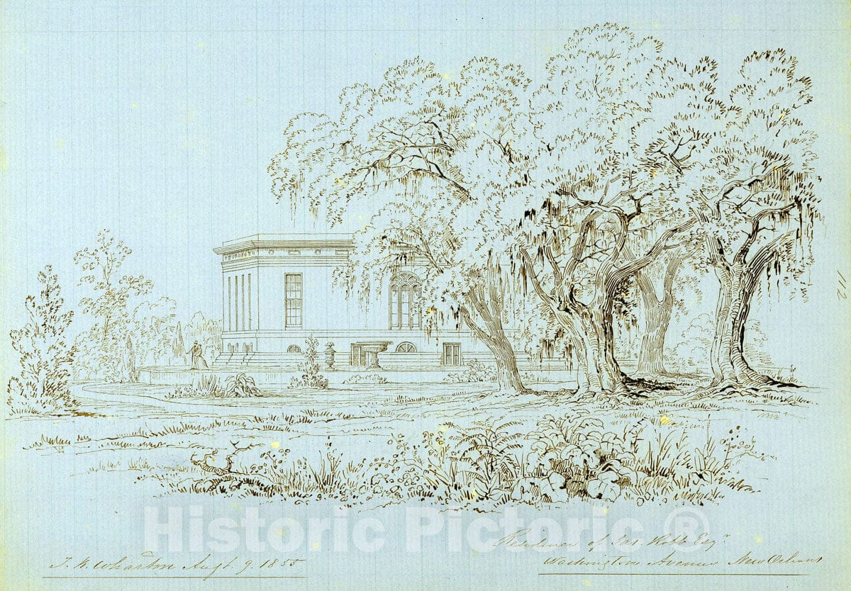Art Print : 1855, Residence of Jas. Robb Esq. Washington Avenue, New Orleans. - Vintage Wall Art