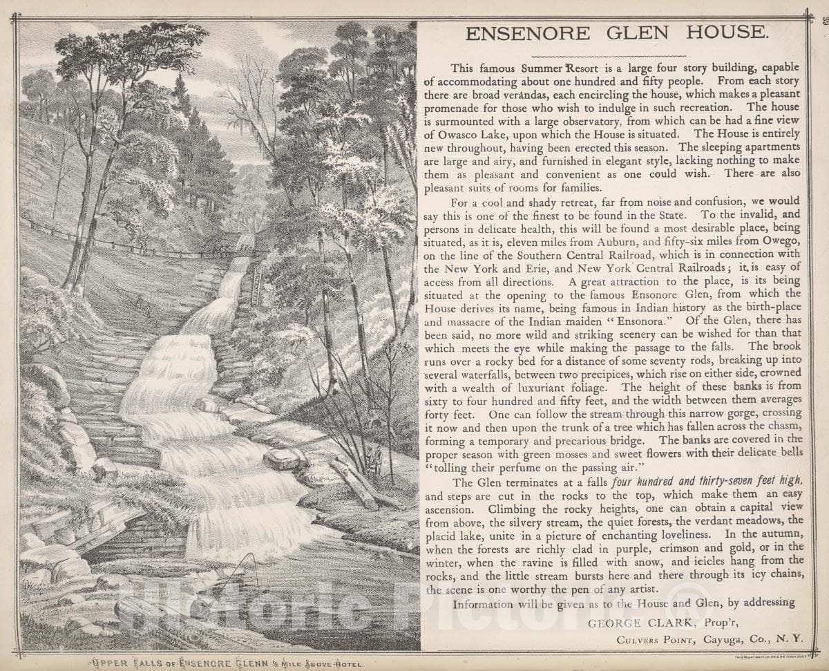 Art Print : Ensenore Glenn House; George Clark, Prop'r, Culvers Point, Cayuga Co, N.Y. - Vintage Wall -