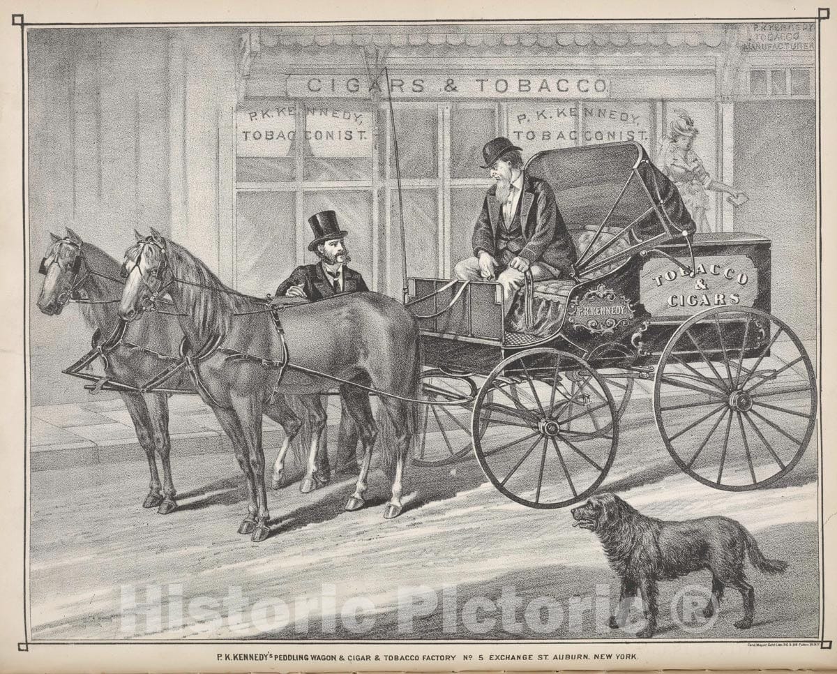 Art Print : P.K. Kennedy's Peddling Wagon & Cigar & Tobacco Factory No. 5 Exchange St. Auburn, New York. - Vintage Wall -