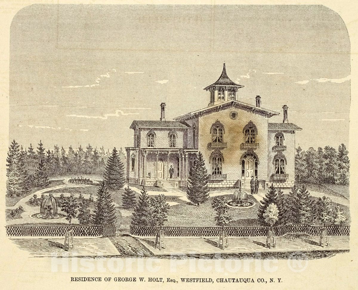 Art Print : 1867, Residence of George W. Holt, Esq, Westfield, Chautauqua Co, N.Y. - Vintage Wall Art