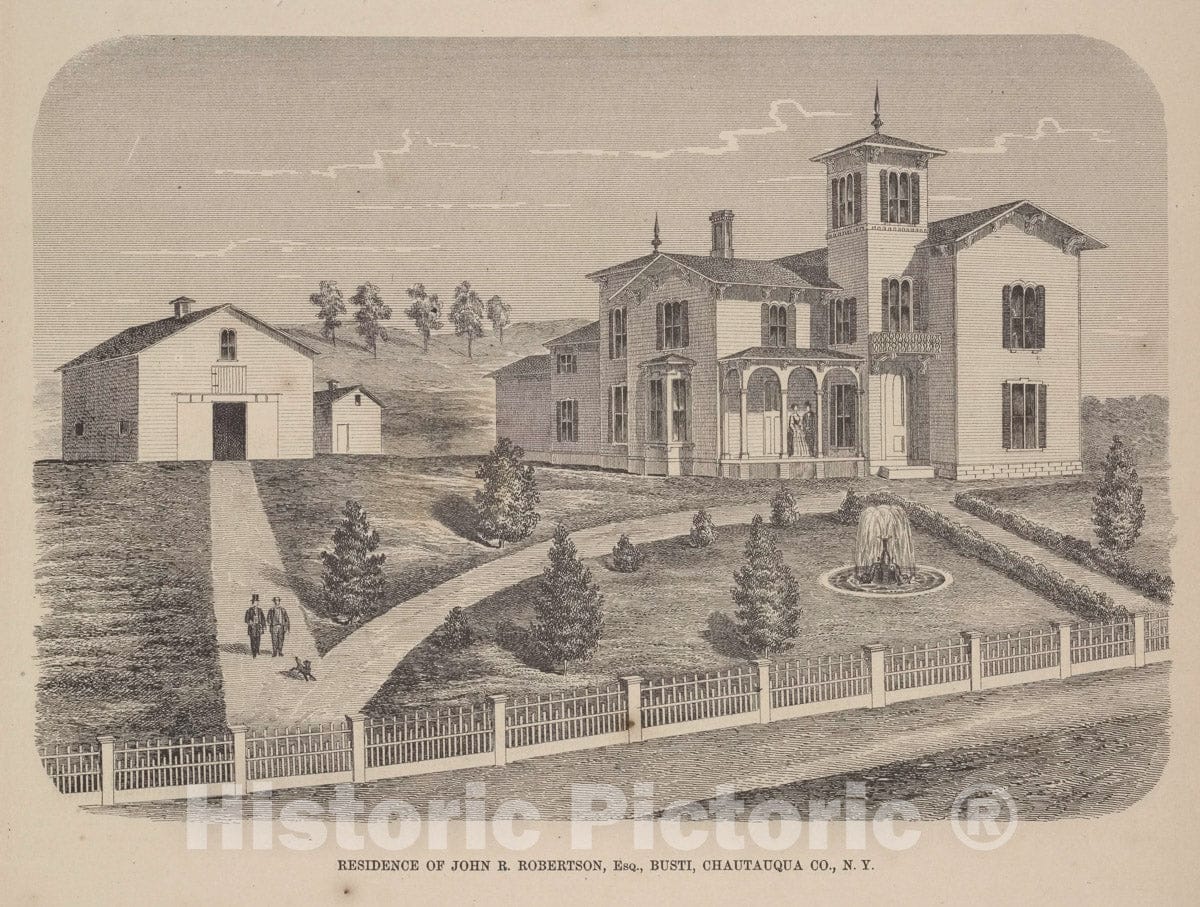 Art Print : 1867, Residence of John R. Robertson, Esq, Busti, Chautauqua Co. N.Y. - Vintage Wall Art