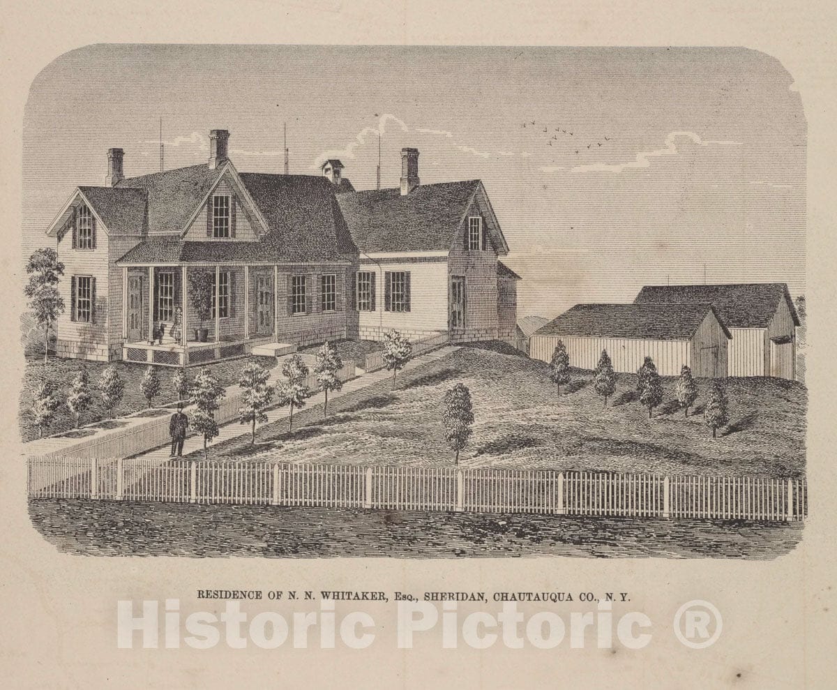 Art Print : 1867, Residence of N.N. Whitaker, Esq, Sheridan, Chautauqua Co, N.Y. - Vintage Wall Art