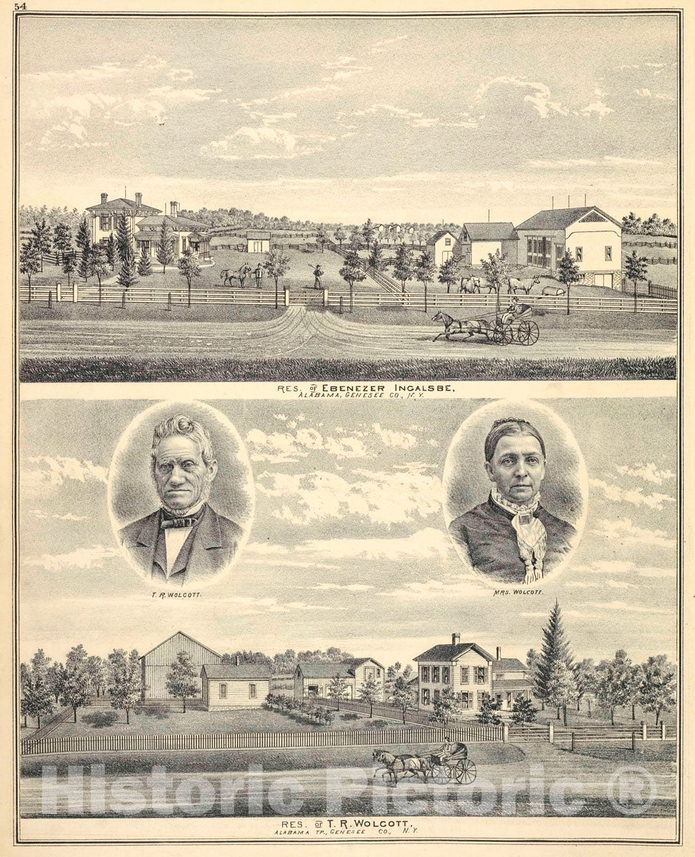 Art Print : 1876, Res. of Ebenezer Ingalsbe, Alabama, Genesee Co, N.Y - Vintage Wall Art