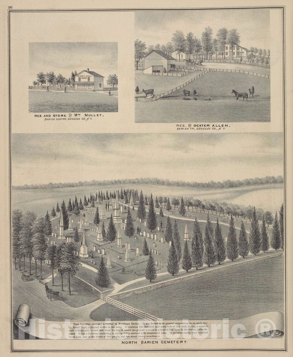 Art Print : 1876, Res. and Store of Wm. Mullet, Darien TP, Genesee Co, N.Y - Vintage Wall Art