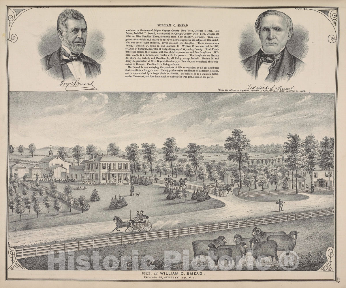 Art Print : 1876, William C. Smead; Jedediah L. Smead; Res. of William C. Smead, Pavilion TP, Genesee Co, N.Y. - Vintage Wall Art