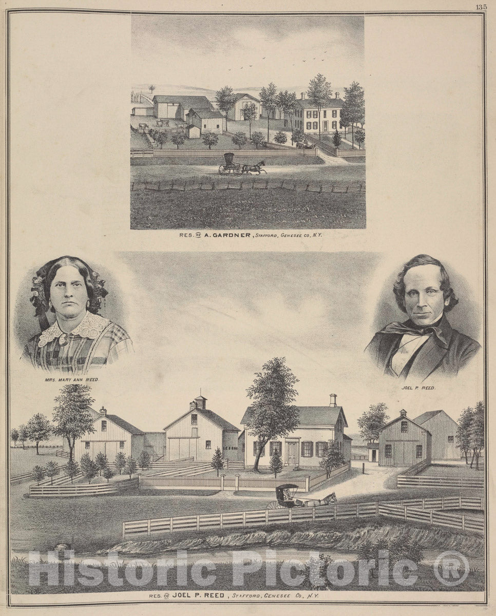 Art Print : 1876, Res. of A. Gardner, Stafford, Genesee Co, N.Y - Vintage Wall Art