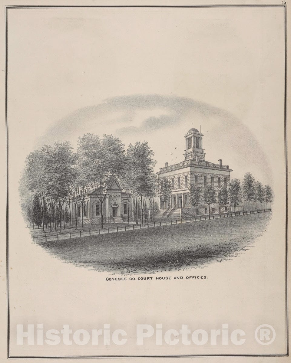 Art Print : 1876, Genesee Co. Court House and Offices. - Vintage Wall Art