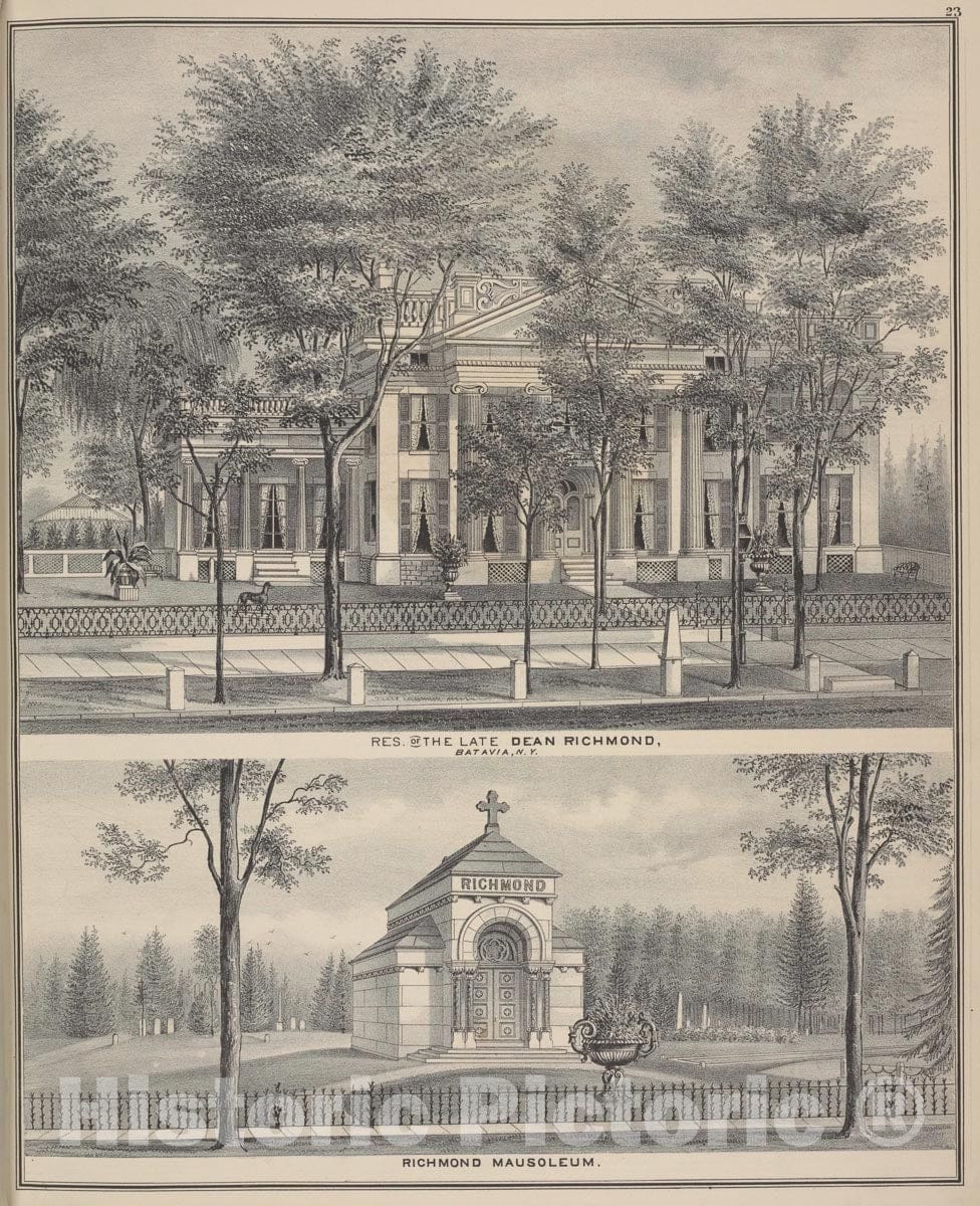 Art Print : 1876, Res. of The Late Dean Richmond, Batavia, N.Y; Richmond Mausoleum. - Vintage Wall Art