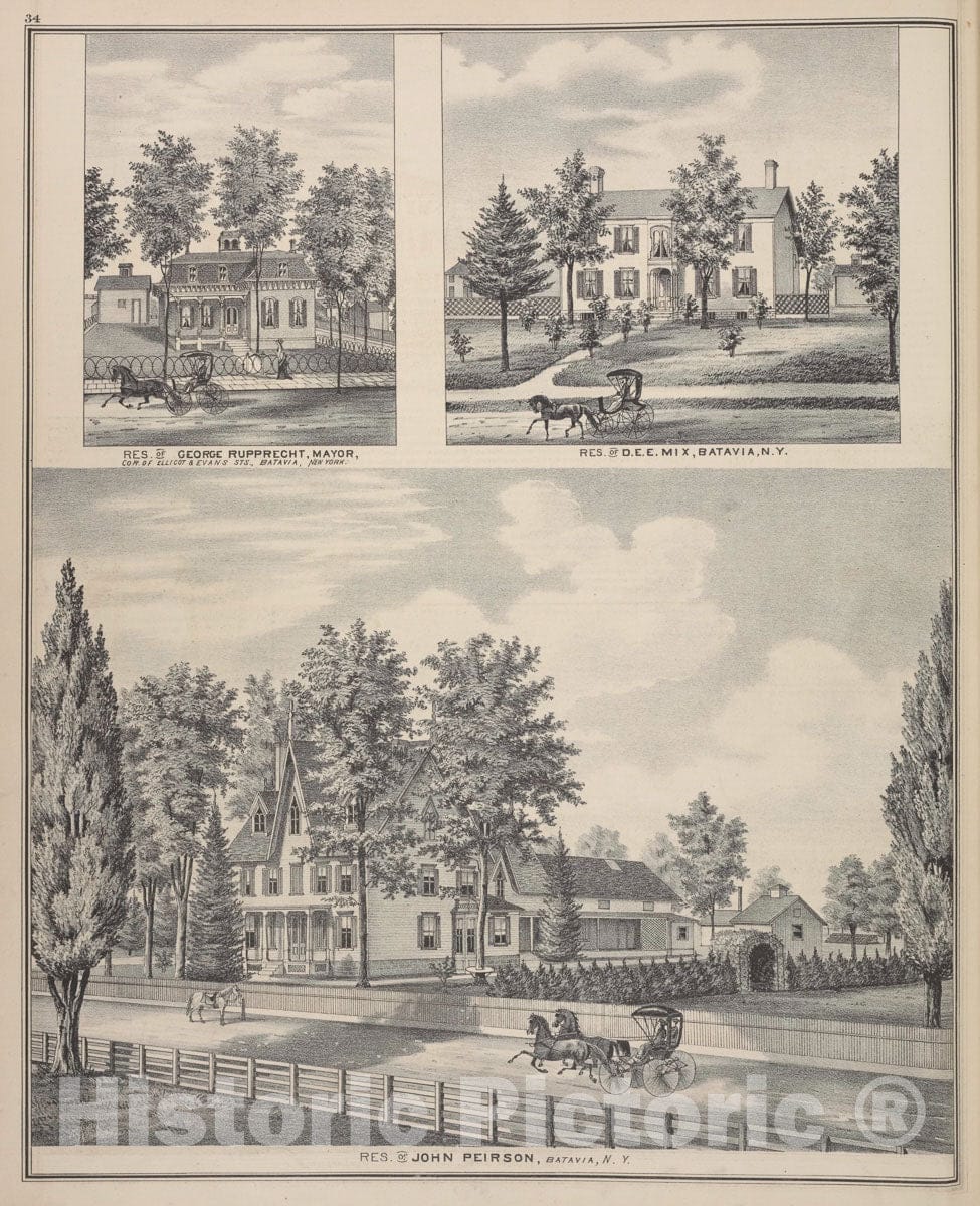 Art Print : 1876, Res. of George Rupprecht, Mayor, Cor. of Ellicot & Evans STS, Batavia, New York - Vintage Wall Art