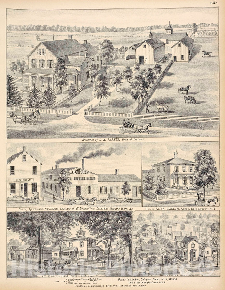 Art Print : 1880, Residence of L. A. Parker, Town of Clarence - Vintage Wall Art