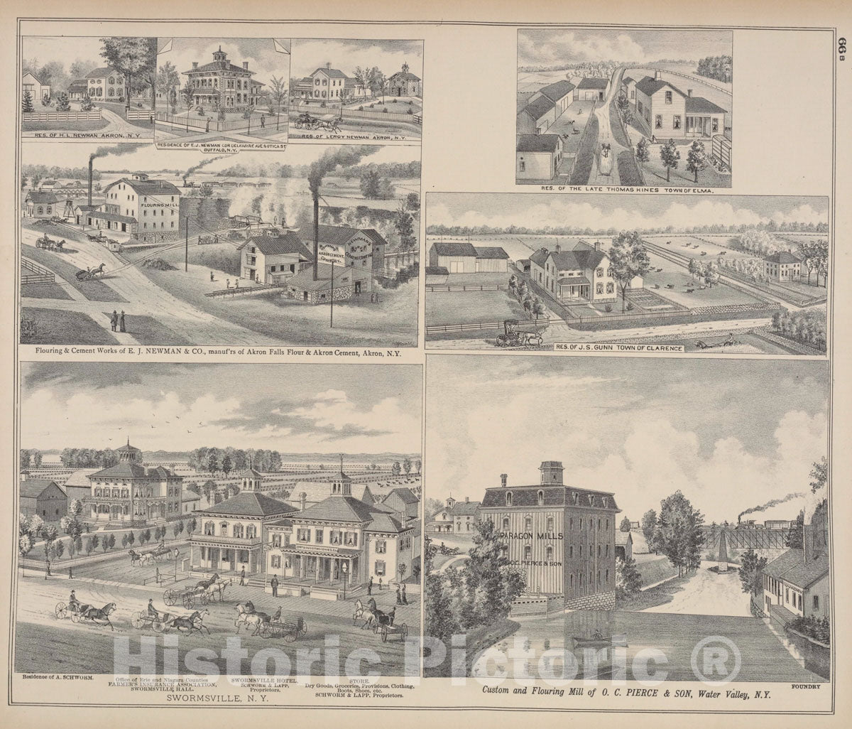 Art Print : 1880, Flouring & Cement Works of E. J. Newman & Co, manuf'rs of Akron Falls Flour - Vintage Wall Art
