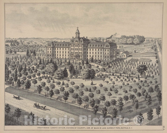 Art Print : 1880, Providence Lunatic Asylum, Sisters of Charity, Cor. of Main St. Humbolt Park, Buffalo, N.Y. - Vintage Wall Art
