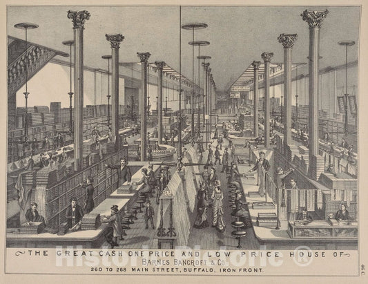 Art Print : 1880, The Great Cash one Price andd House of Barnes Bancroft & Co. 260 to 268 Main Street, Buffalo, Iron Front. - Vintage Wall Art