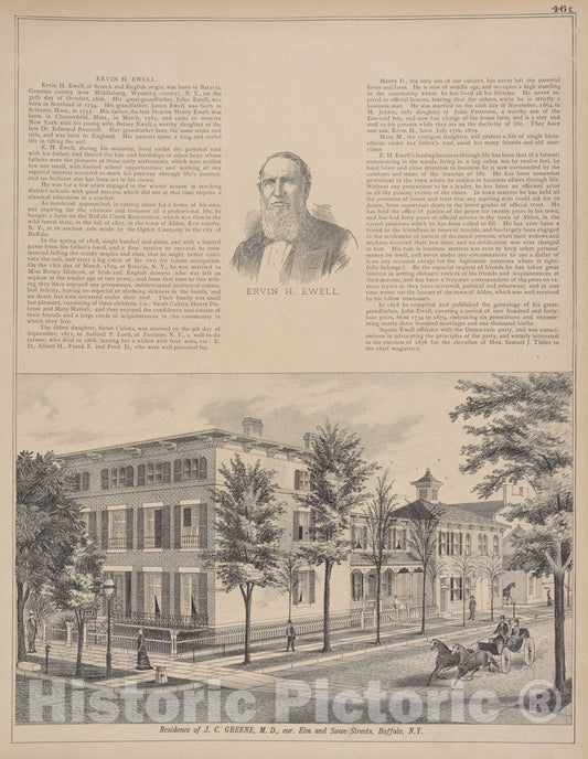 Art Print : 1880, Ervin H. Ewell; Residence of J. C. Greene, M. D, cor. Elm and Swan Streets, Buffalo, N.Y. - Vintage Wall Art