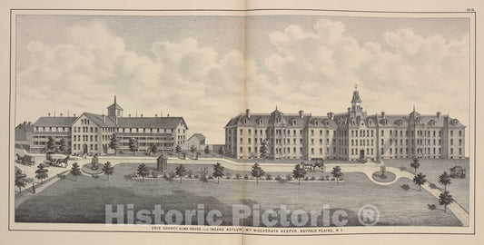 Art Print : 1880, Erie County Alms House and Insane Asylum, Wm. Wischerath Keeper, Buffalo Plains, N.Y. - Vintage Wall Art