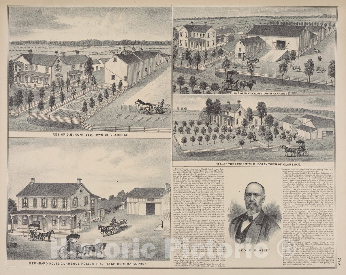 Art Print : 1880, Res. of G.B. Hunt, Esq, Town of Clarence ; Res. of Daniel Rode's Town of Claren - Vintage Wall Art