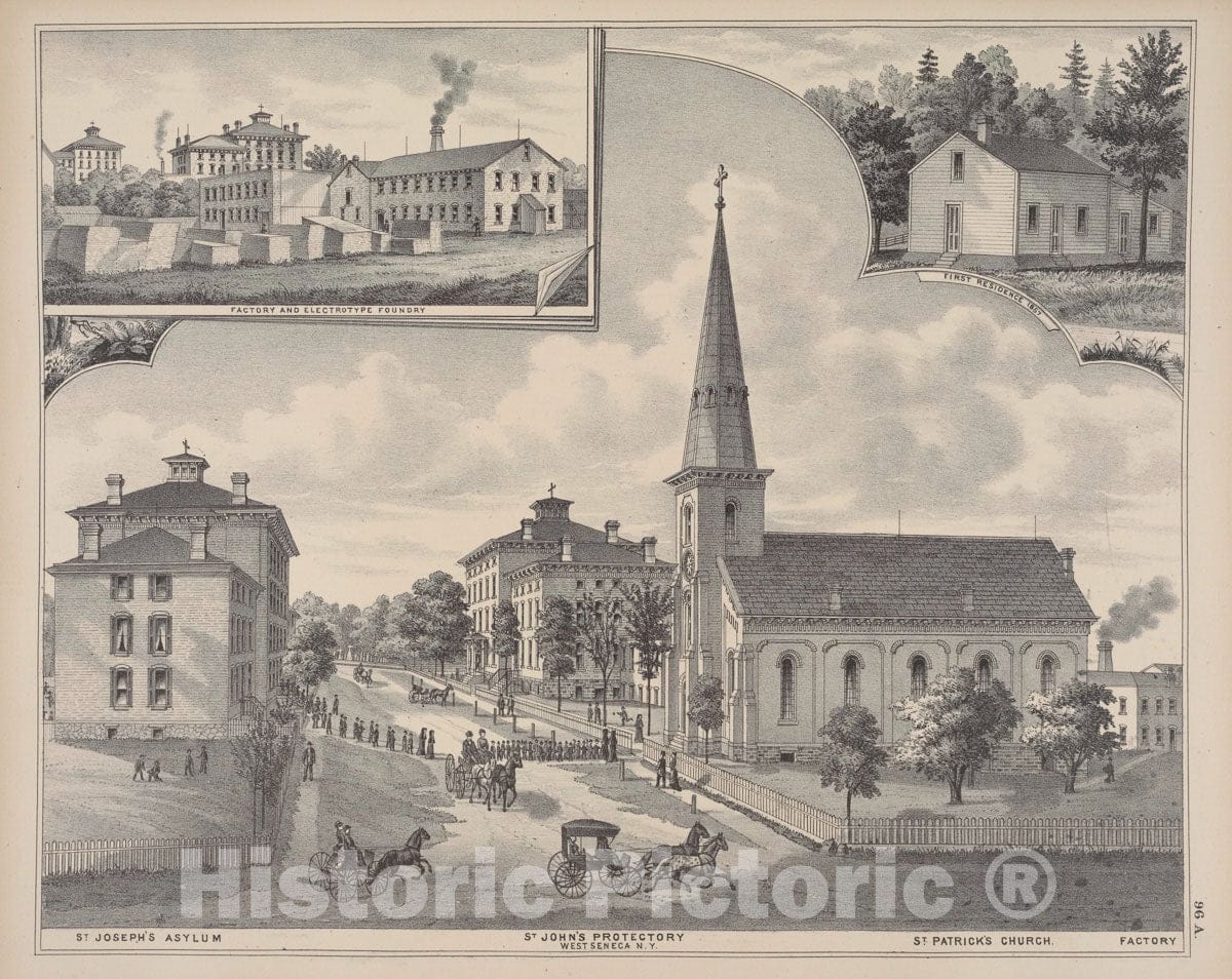Art Print : 1880, Factory and Electrotype Foundry ; First Residence 1857; St. Joseph's Asylum, St. - Vintage Wall Art