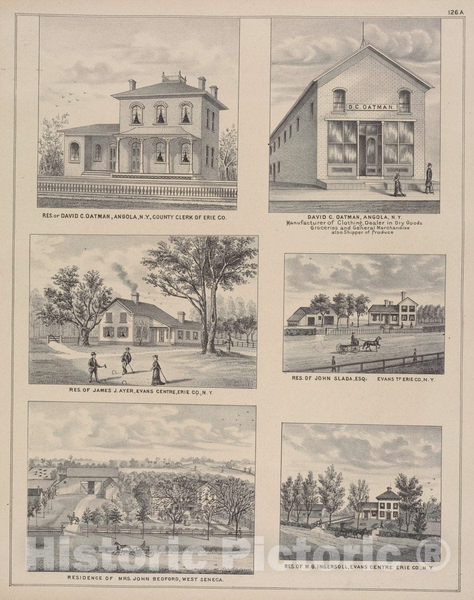 Art Print : 1880, Res. of David C. Oatman, Angola, N.Y, County Clerk of Erie Co - Vintage Wall Art