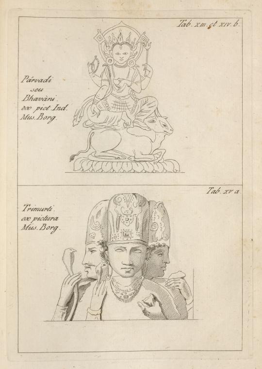 Art Print : Tab. 13 et 14 b. Parvadi seu Bhavani; Tab. 15a. Trimurti, 1748 - Vintage Wall Art