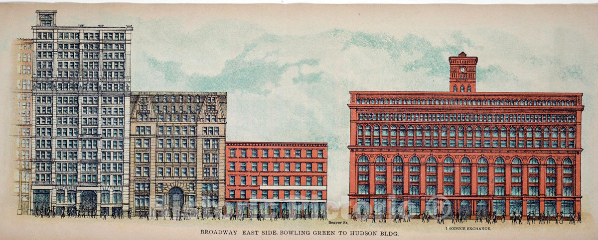 Art Print : 1899, Broadway, East Side. Bowling Green to Hudson BLDG. - Vintage Wall Art