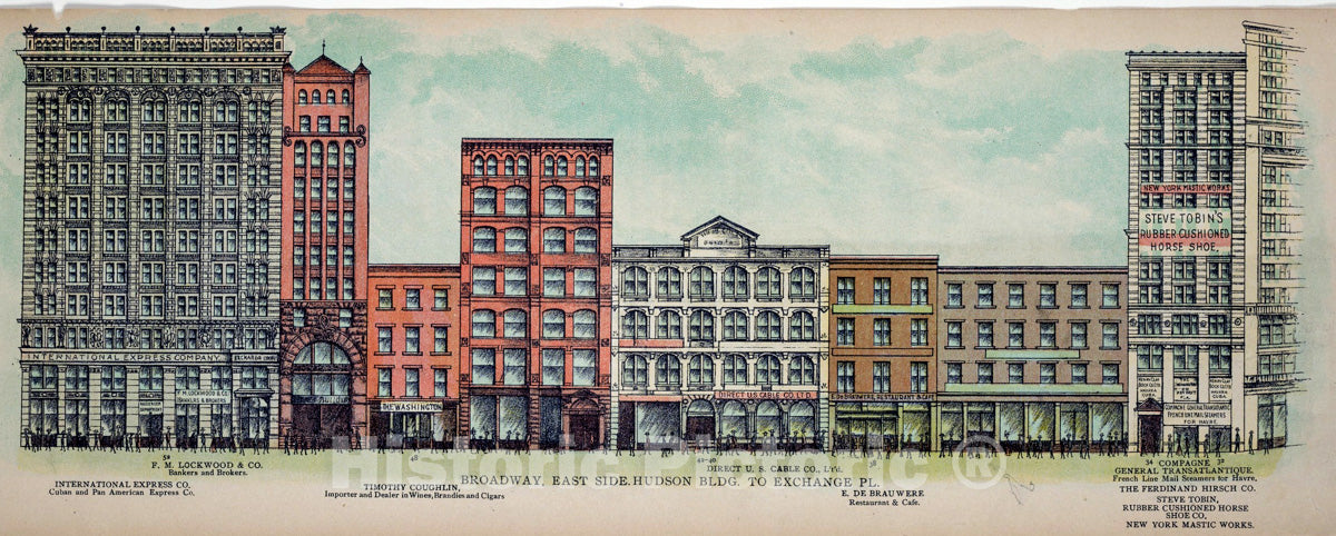 Art Print : 1899, Broadway, East Side. Hudson BLDG. to Exchange Pl. - Vintage Wall Art