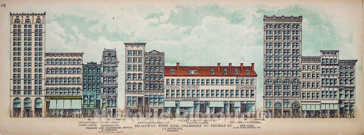 Art Print : 1899, Broadway, West Side. Chambers to Thomas St. - Vintage Wall Art