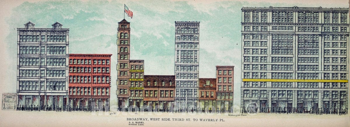 Art Print : 1899, Broadway, West Side. Third St. to Waverly Pl. - Vintage Wall Art