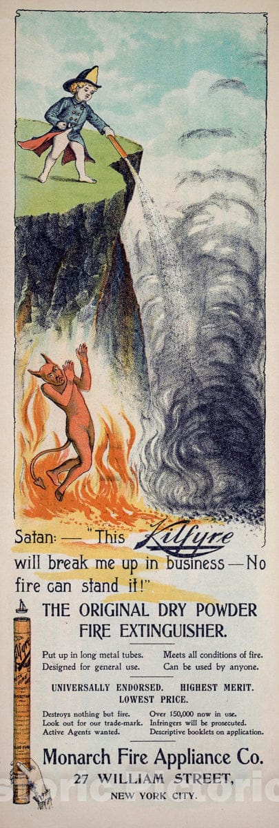 Art Print : 1899, Kilfire. (Advertiser: Monarch Fire Appliance Co.) - Vintage Wall Art