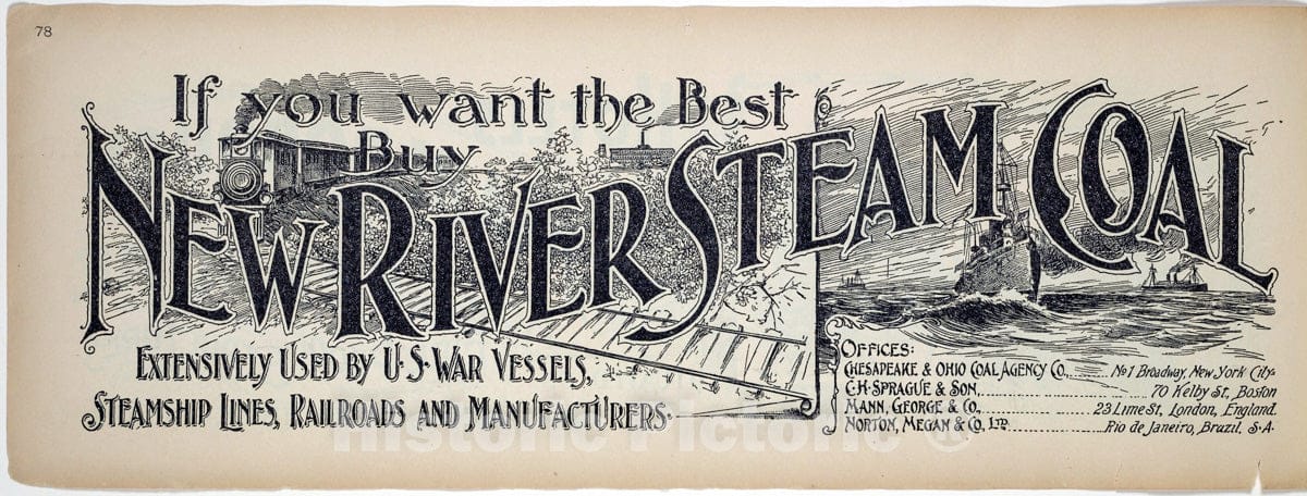 Art Print : 1899, New River Steam Coal. - Vintage Wall Art