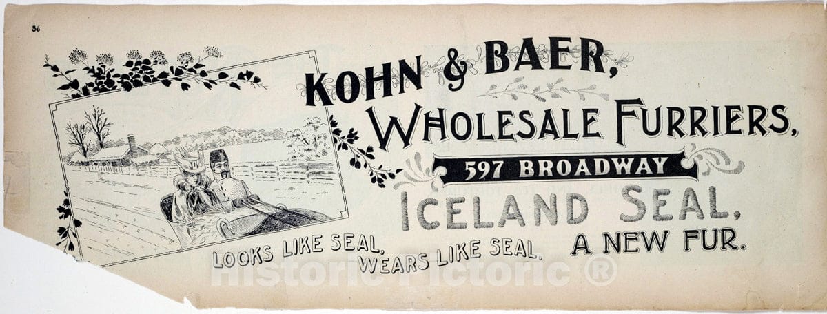 Art Print : 1899, Kohn & BAER, Wholesale furriers, 597 Broadway. - Vintage Wall Art