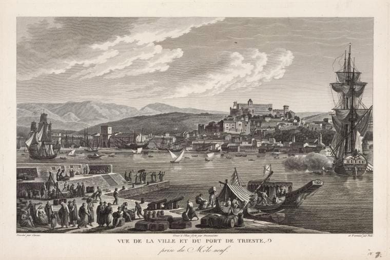 Art Print : Vue de la Ville et du Port de Trieste, 1802 - Vintage Wall Art