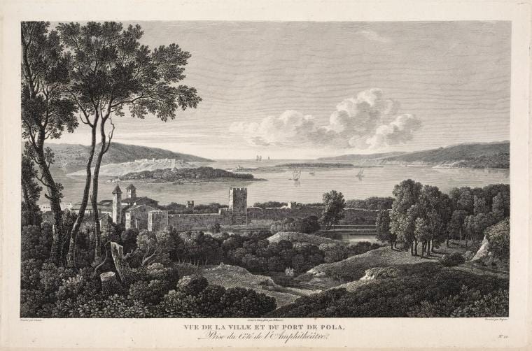 Art Print : Vue de la Ville et du Port de Pola, 1802 - Vintage Wall Art
